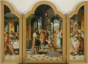 La historia de David y Betsabé, tríptico (pintura sobre madera) de Herri met de (c.1510 p.1550) Bles