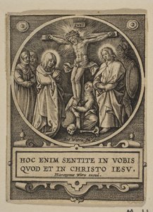 La crucifixión (copia inversa redonda) de Hieronymous Wierix