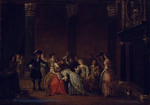 Una compañía elegante en un interior con una disputa matrimonial
