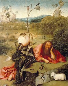 San Juan Bautista adormecido en la naturaleza. Pintura de Hieronymus Bosch (1450-1516) 1504-1505. Madrid, Fundación Lázaro Galdiano