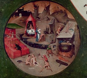 Tablero de los Siete Pecados Capitales y las Cuatro Últimas Cosas, detalle del Infierno, c.1480 de Hieronymus Bosch