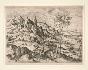 Dafne perseguida por Apolo, de Paisajes con Escenas Bíblicas y Mitológicas de Hieronymus Cock