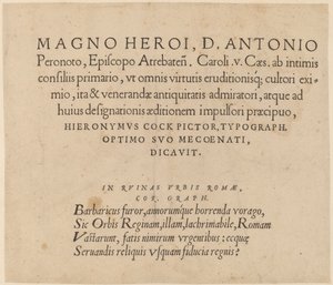 Página de dedicación de Hieronymus Cock