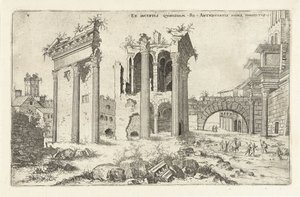 Gezicht op het Forum van Nerva (Título en objeto) Romeinse ruïnes (título de la serie) de Hieronymus Cock