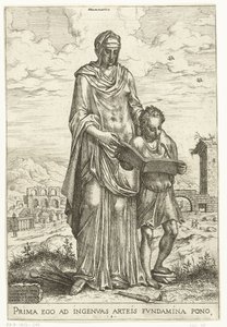 Gramática (título en objeto) Artes liberales y Minerva, Apolo e Industria (título de la serie) de Hieronymus Cock