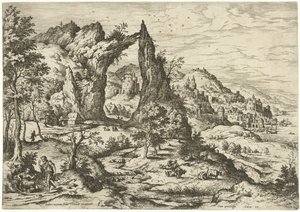 Judá y Tamar Paisajes con escenas bíblicas y mitológicas (título de serie) de Hieronymus Cock