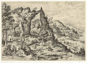 Judá y Tamar Paisajes con escenas bíblicas y mitológicas (título de serie) de Hieronymus Cock
