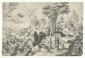 Paisaje con el sacrificio de Isaac de Hieronymus Cock