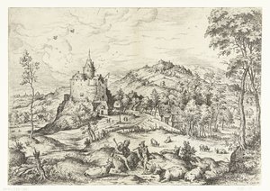 Mercurio y Argus Paisajes con escenas bíblicas y mitológicas (título de serie) de Hieronymus Cock