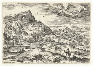 Mercurio con la cabeza de Argus Paisajes con escenas bíblicas y mitológicas (título de serie) de Hieronymus Cock