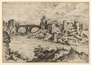 El Puente de los Cuatro Jefes y la Isla del Tíber de Hieronymus Cock