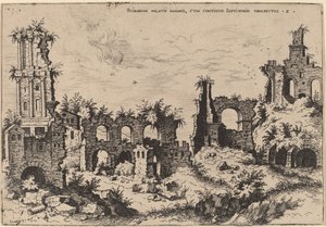 Ruinas en el Palatino con el Septizonio de Hieronymus Cock