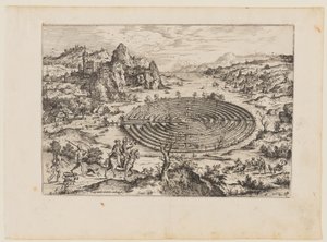 El laberinto cretense, de Paisajes con escenas bíblicas y mitológicas de Hieronymus Cock