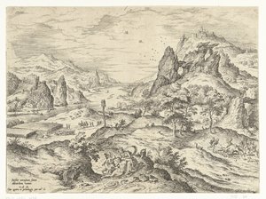 Venus llora la muerte de Adonis Paisajes con escenas bíblicas y mitológicas (título de serie) de Hieronymus Cock