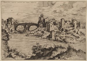 Vista del Ponte Quattro Capi y de la Isla del Tíber de Hieronymus Cock