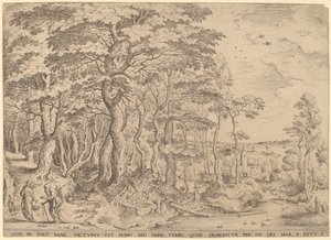 Paisaje con la tentación de Cristo de Hieronymus Cock after Pieter Bruegel the Elder