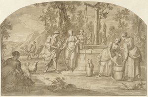 Eliezer y Rebekah en el pozo de Hieronymus Lapis