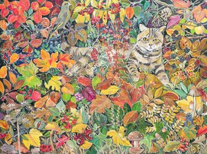 Gato Atigrado en Otoño, 1996 de Hilary Jones