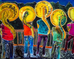 Sousaphones, Día de los Muertos, Oaxaca, 2023 (tintes sobre seda) de Hilary Simon