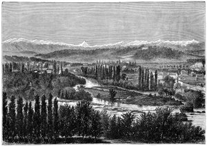 Los Pirineos vistos desde la terraza del castillo en Pau, Francia, 1879 de Hildibrand