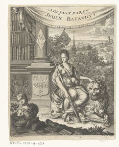 Página de título para Index Batavicus, o Lista de nombres de los escritores holandeses y Batavise Index Batavicus (título sobre el objeto) de Hillebrand van der Aa