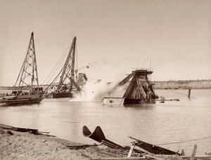Explosión de una draga colocada en un canal. de Hippolyte Arnoux
