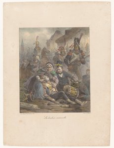 Madre llora a su hijo herido de muerte en el campo de batalla La douleur maternelle (título sobre objeto) Bocetos litográficos (título de la serie) Croquis lithographiques (título de la serie)