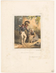 Soldado le da dinero a una mujer pobre Dieu vous benira mon valiente (título sobre objeto) Álbum litográfico nº 9 (título de serie)