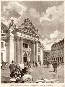 La Bolsa de París en 1889. Dibujo de M. Berteault de Hippolyte Berteaux
