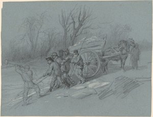Trabajadores recogiendo hielo en la orilla de Hippolyte Lalaisse