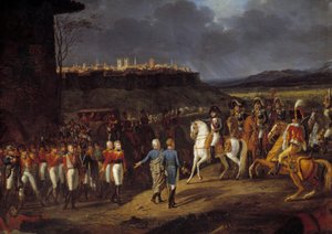 Campaña de España: El emperador Napoleón I fue presentado en Astorga, España, prisioneros ingleses y ordenó que se les tratara con especial cuidado, enero de 1809 (detalle)
