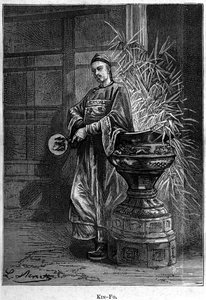Kin-Fo. En "Las tribulaciones de un chino en China", novela de Jules Verne, ed. Hetzel de Hippolyte Leon Benett