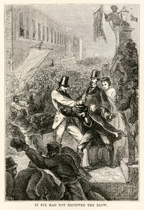 Si Fix no hubiera recibido el golpe, de La vuelta al mundo en ochenta días de Julio Verne (1828-1905) grabado por Henri-Théophile Hildebrand (1824-97), 1873 de Hippolyte Leon after Benett