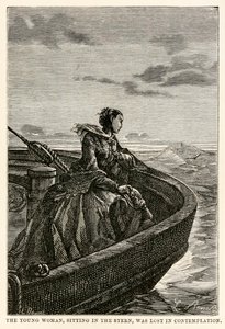 La joven, sentada en la popa, estaba perdida en la contemplación, de La vuelta al mundo en ochenta días de Julio Verne (1828-1905), grabado por Jean Louis Prevost, (1790-1850), 1873 de Hippolyte Leon after Benett
