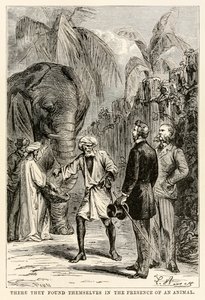 Allí se encontraron en presencia de un animal, de La vuelta al mundo en ochenta días de Julio Verne de Hippolyte Leon after Benett