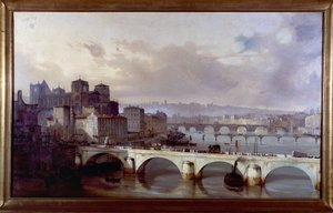 Procesión que pasa por el puente del Arzobispado de Lyon - cuadro de Hyppolyte Leymarie, hacia 1835-1840, Museo Gadagne de Lyon.