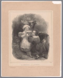 Dos niños con una cabra beben leche de cabra. La Campagne / Country (título sobre objeto) de Hippolyte Louis Garnier