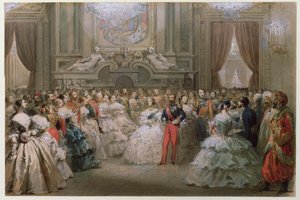 Reina Victoria (1819-1901) y el Príncipe Alberto (1819-61) en una cena de gala ofrecida por Napoleón III y Eugenia, 1853 de Hippolyte Louis Pauquet