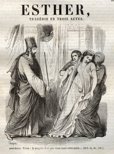 Escena de Esther, tragedia de Jean Racine (1639-1699) - grabado en "Obras de Jean Racine" ilustrado por Pauquet y con nota de Emile de La Bedolliere - 1851 de Hippolyte Louis Pauquet