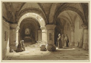 Bóvedas de monasterio con monjes de Hippolyte Victor Valentin Sebron