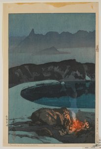 Acampada en Washiha, de la serie Doce escenas en los Alpes japoneses, época de Taisho de Hiroshi Yoshida