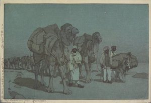 Caravana desde Afganistán en una noche de luna de Hiroshi Yoshida