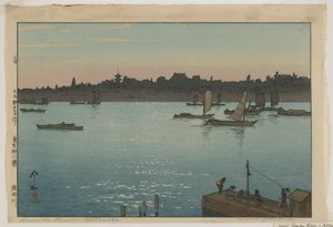 Río Sumida - Tarde, de la serie, Doce escenas de Tokio, época Taisho de Hiroshi Yoshida