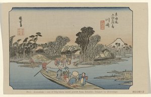 kawasaki No. 3. Kawasaki: uno de los cincuenta y tres lugares destacados de Tokaido. Pintado por Hiroshige (título sobre el objeto) De Tôkaidô van Hiroshige (título de la serie) Hiroshige no fude Tôkaidô (título de serie sobre objeto) de Hiroshige (I) , Utagawa