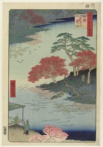 Terrenos del templo de Akiba en Ukiji
Ukiji Akiba no keidai (título en el objeto)
Cien vistas famosas de Edo (título de la serie)
Meisho Edo hyakkei (título de la serie en el objeto) de Hiroshige (I) , Utagawa