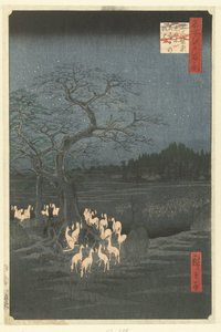 Foxfires en la víspera de Año Nuevo en Shozoku Nettle Tree en Oji Oji Shozoku enoki omisoka no kitsunebi (título sobre objeto) Cien rostros famosos en Edo (título de la serie) Meisho Edo hyakkei (título de la serie sobre el objeto) de Hiroshige (I) , Utagawa