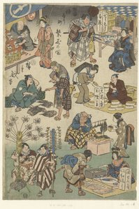 Siete puestos en el mercado nocturno de la calle Joruri Imagen de la prosperidad en la calle Joruri (título de la serie) Jorurimachi hanka no zu (título de la serie sobre el objeto) de Hiroshige (I) , Utagawa