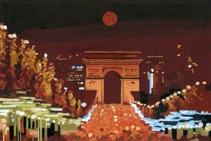 Arc de Triomphe y Champs Elysées de noche, 2015 (gouache sobre papel) de Hiroyuki Izutsu