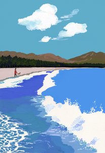 Playa y bosque de pinos
