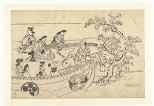 Compañía musical bajo un cerezo Ver flores de cerezo en Ueno (título de la serie) Ueno hanami no tei (título de la serie) de Hishikawa Moronobu (attributed to)